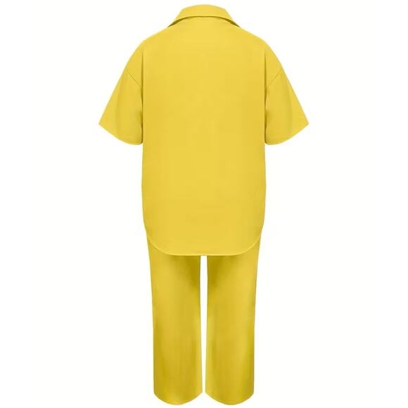 NWT ~ 2 Piece Yellow Pantsuit Blouse & Pants Casual Outfit ~ Womens Plus Size 3X - Picture 2 of 4